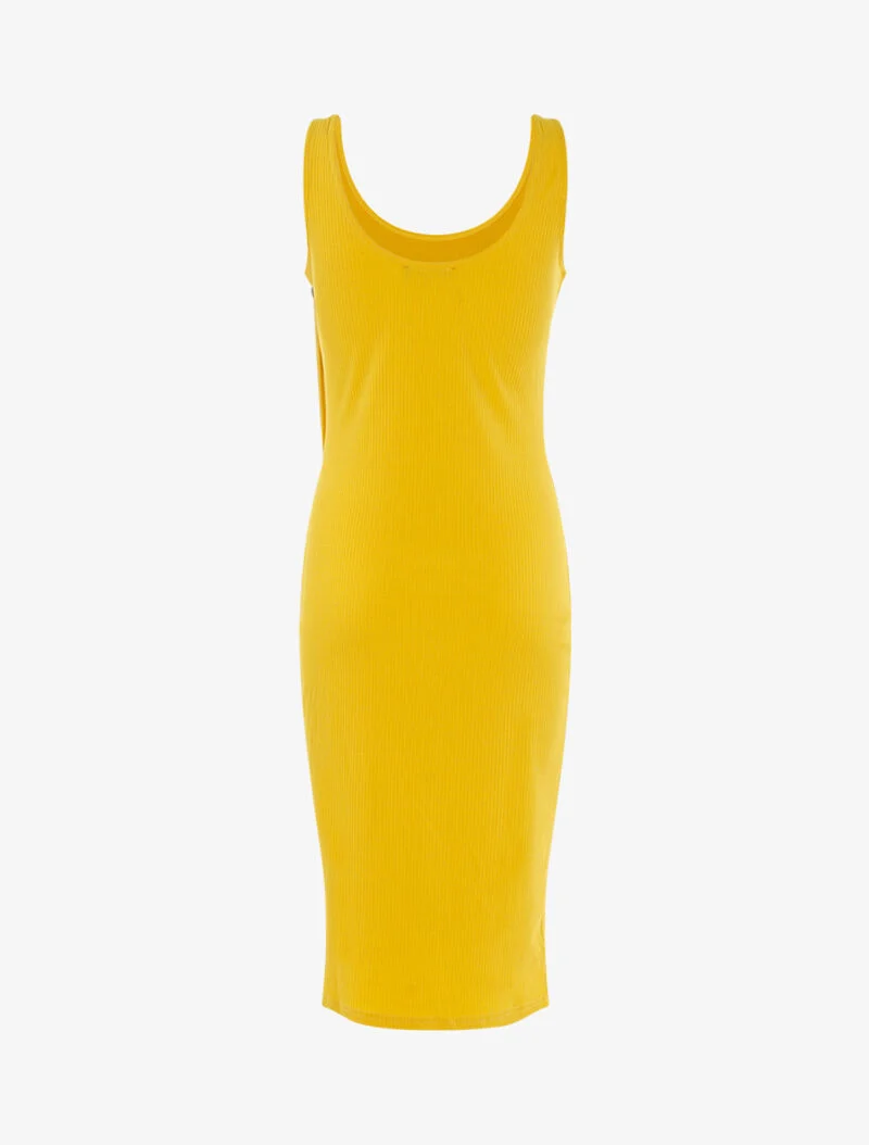 Robe côtelée à boutonnière en biais - jaune