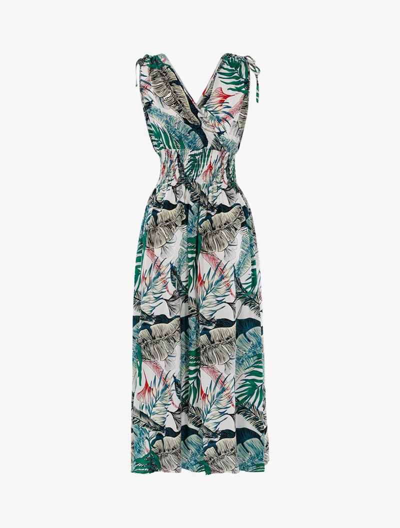 Robe à buste cache-coeur et imprimé tropical - écru - ecru