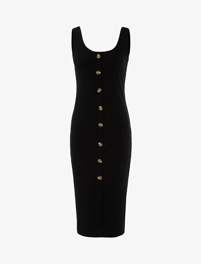 Robe côtelée à boutonnière - noir