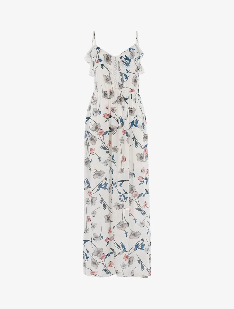 Robe longue à imprimé floral - ecru
