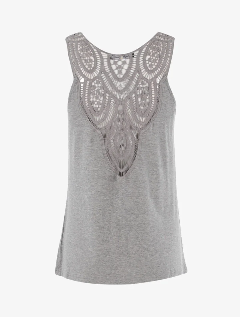 Top col bénitier à dos en crochet - gris clair