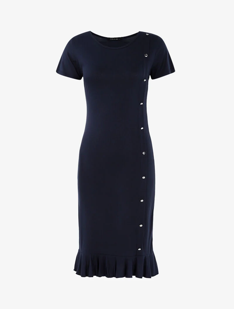 Robe à boutonnière et bord volanté - marine