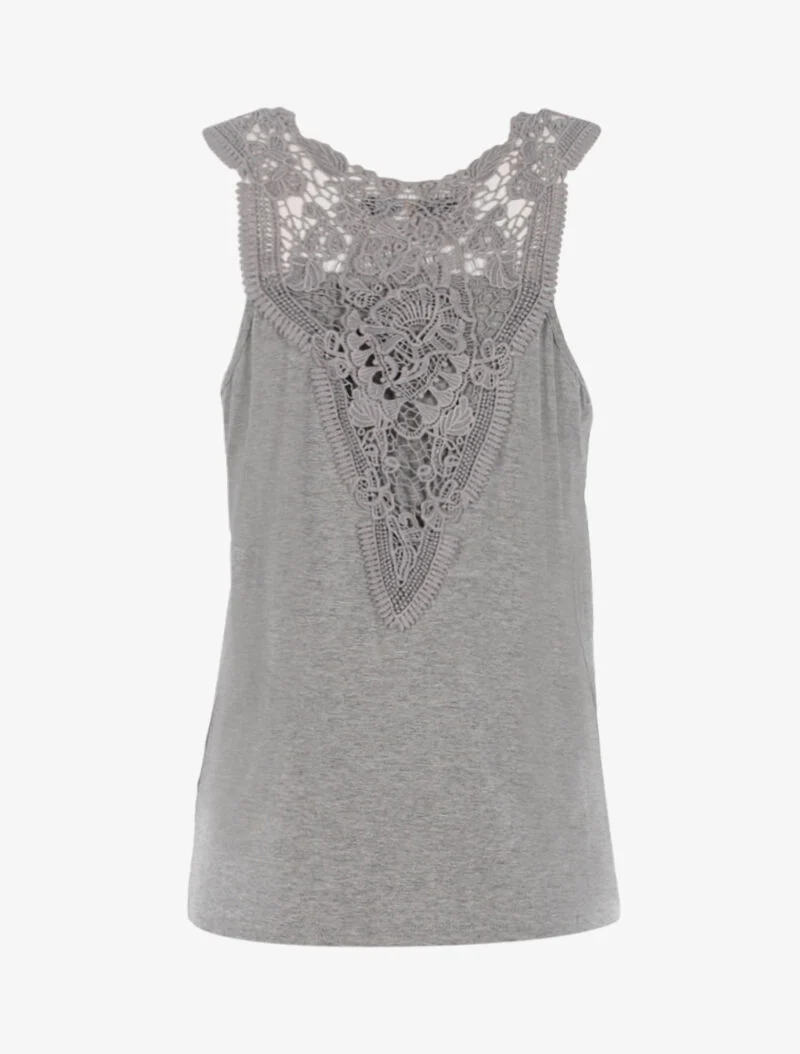 Top à empiècements tulle et crochet - gris clair