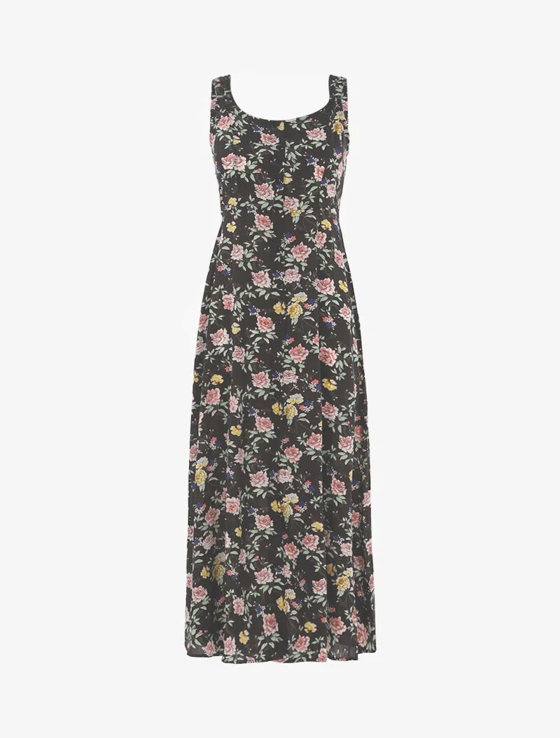 Robe fleurie à dos ajouré - noir