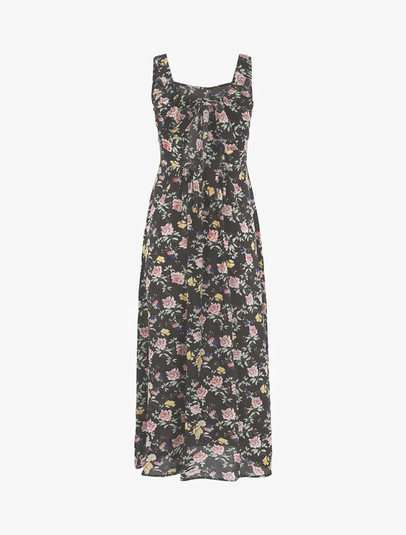 Robe fleurie à dos ajouré - noir