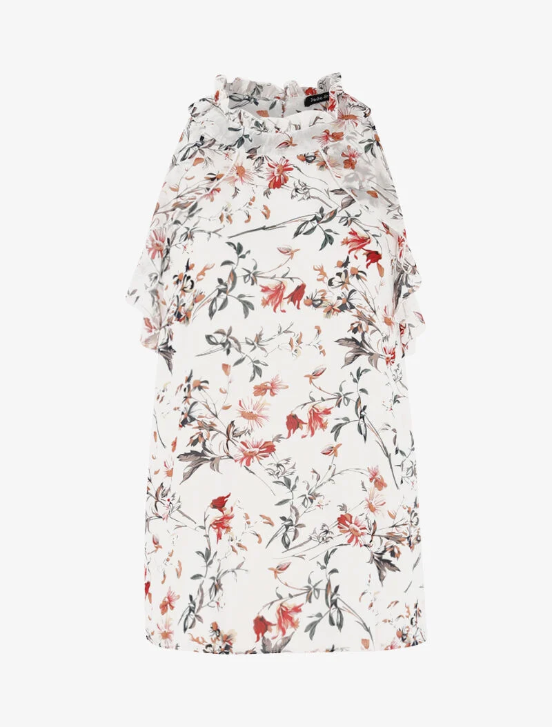 Top en voile à détails volantés - beige
