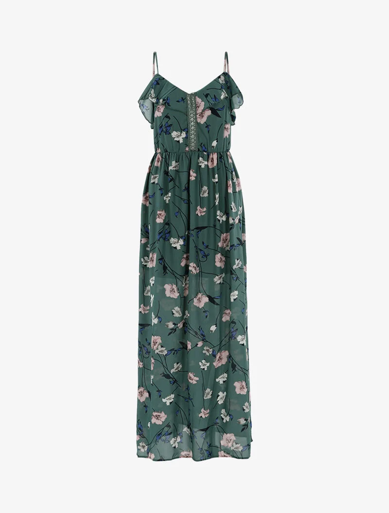 Robe longue à imprimé floral - vert