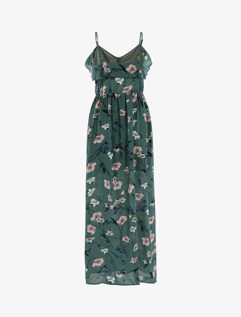 Robe longue à imprimé floral - vert