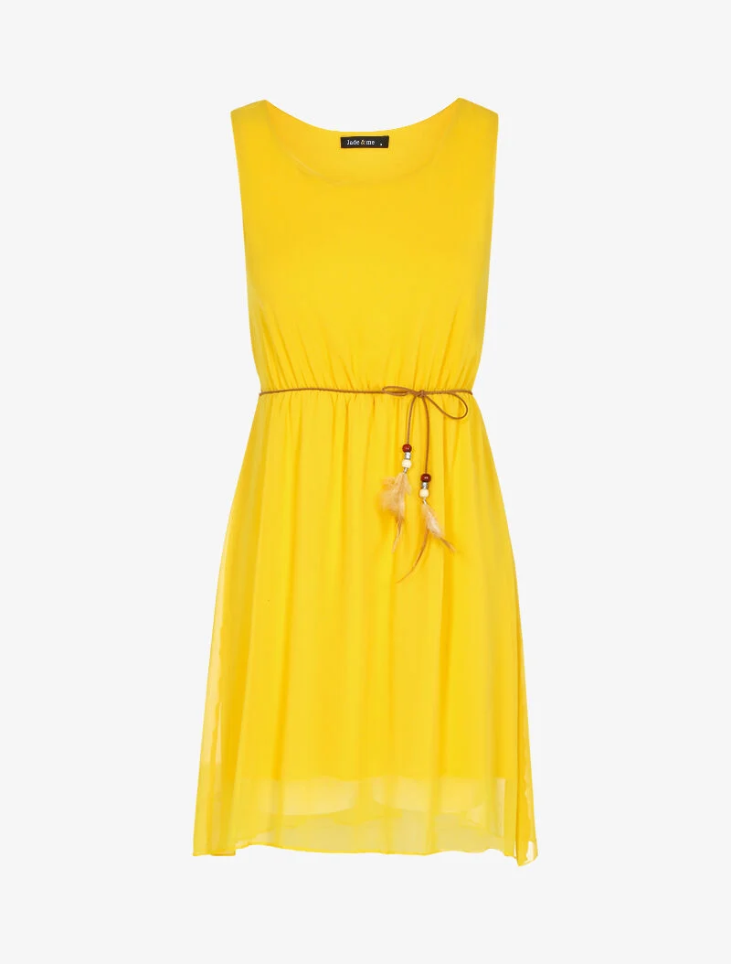Robe fluide ceinturée - jaune