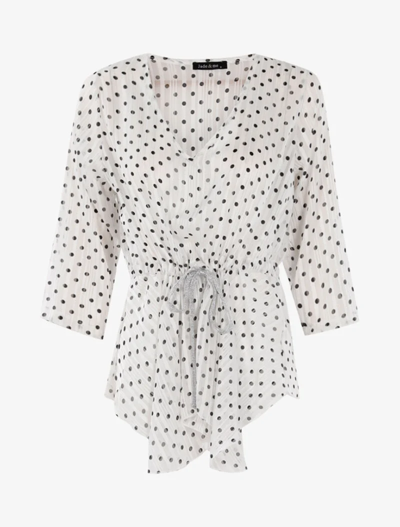 Top style tunique à imprimé pois - écru/noir