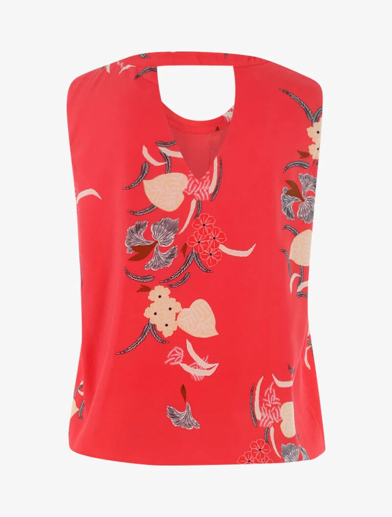 Top boule à imprimé floral - corail