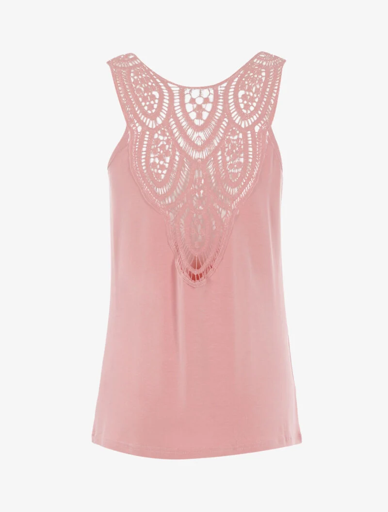 Top col bénitier à dos en crochet - rose