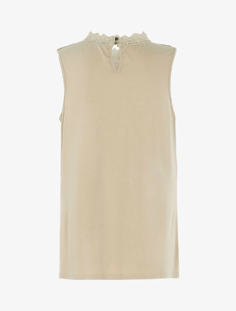 Top à décolleté en tulle et crochet - beige