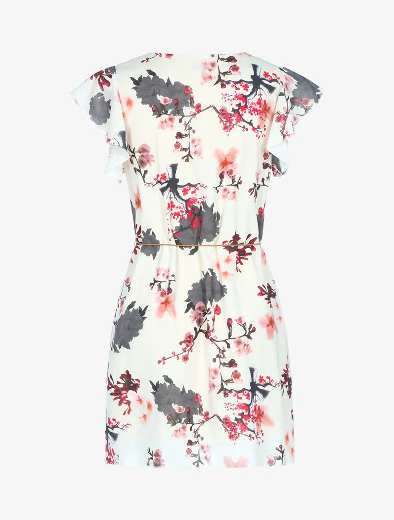 Robe trapèze à imprimé fleuri - beige