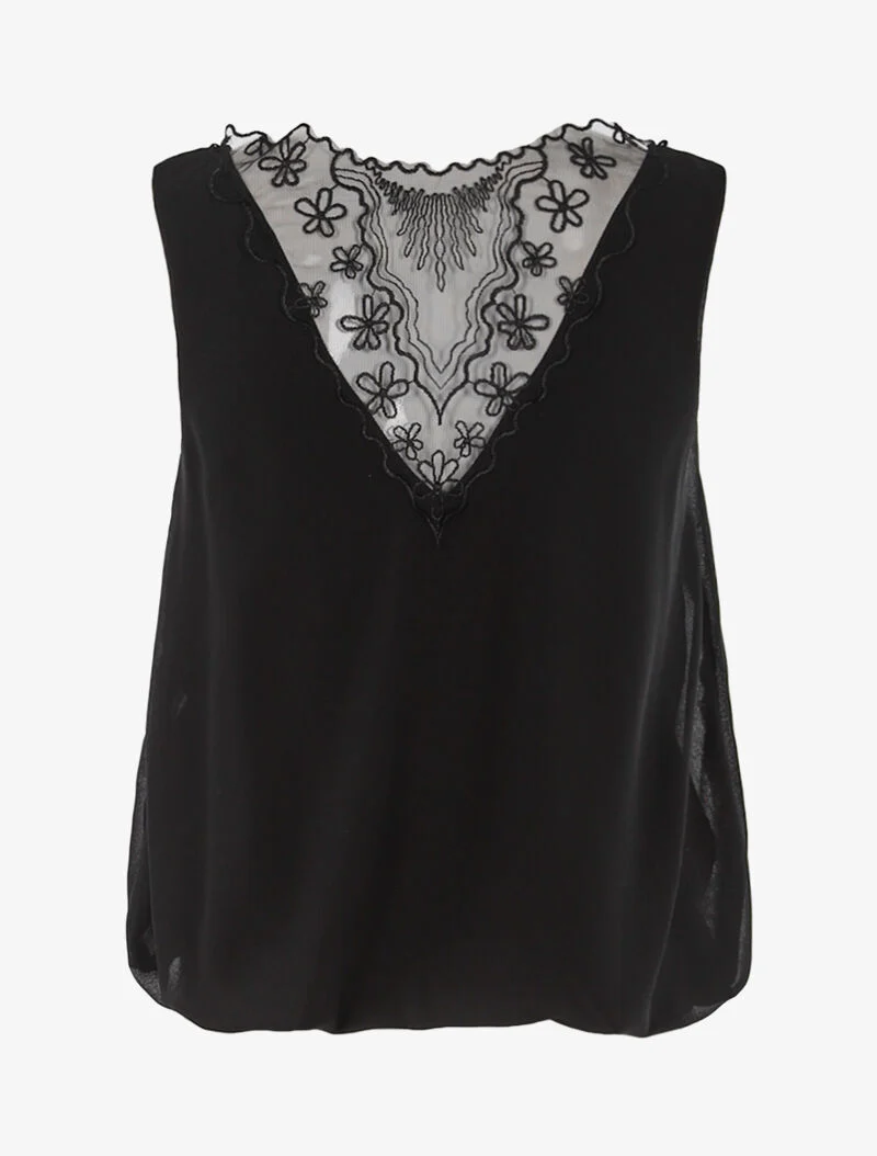 Top boule à dos en tulle - noir