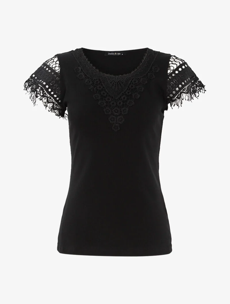 T-shirt à empiècement crochet - noir
