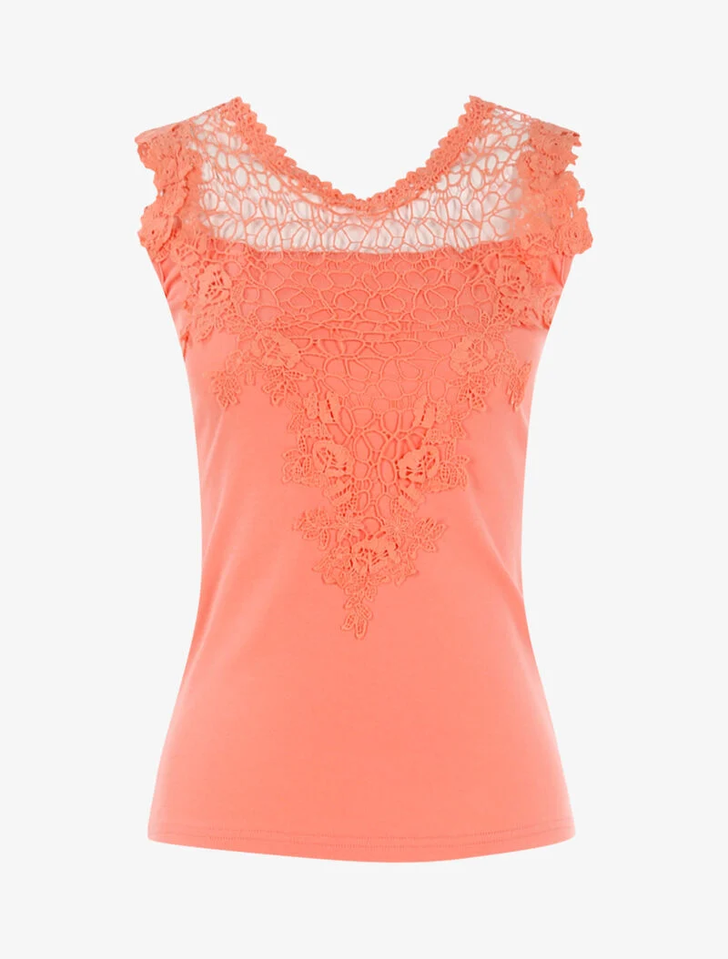 Top à détails ajourés en crochet - corail