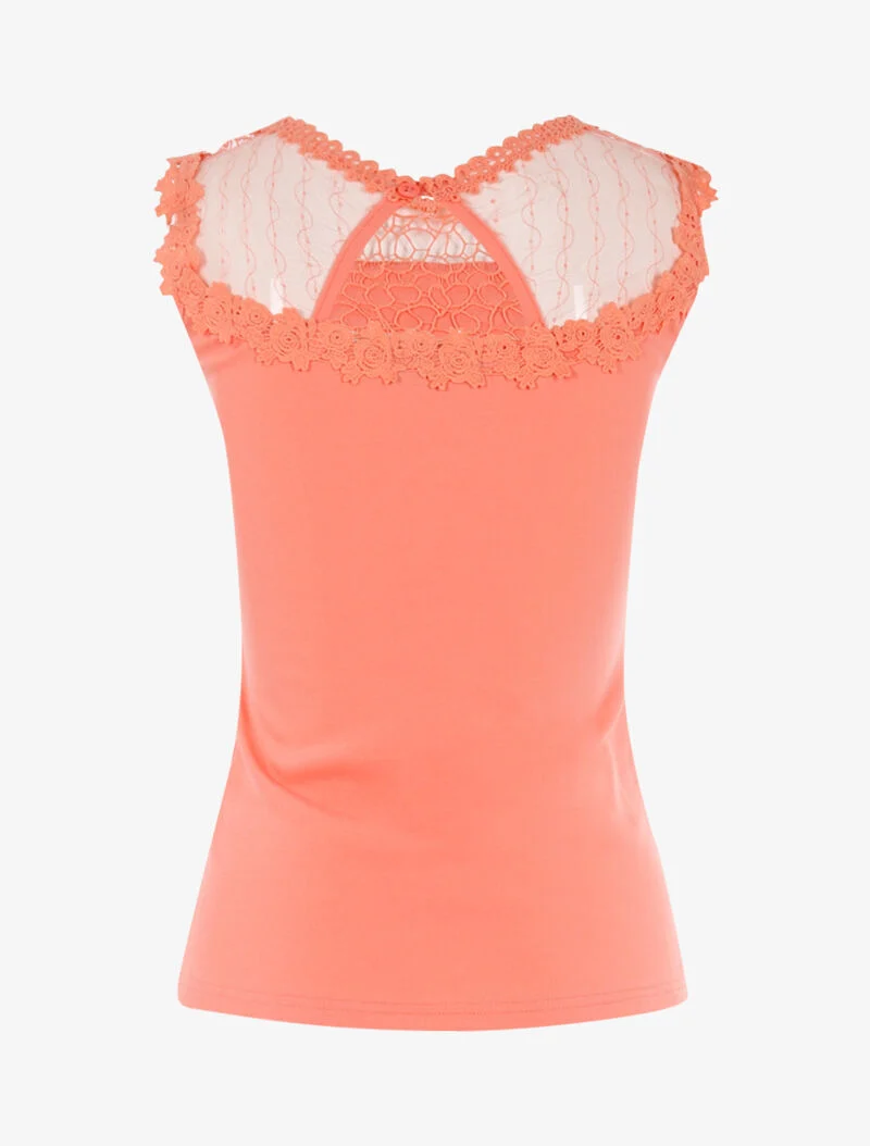 Top à détails ajourés en crochet - corail