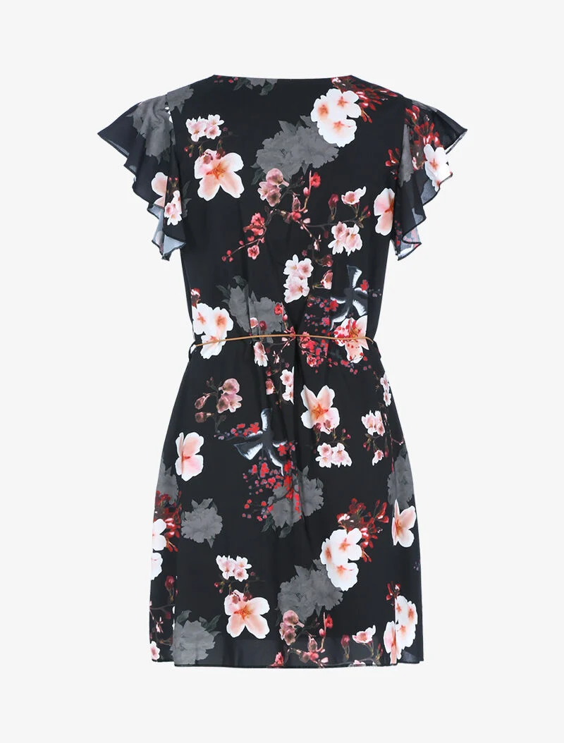 Robe trapèze à imprimé fleuri - noir