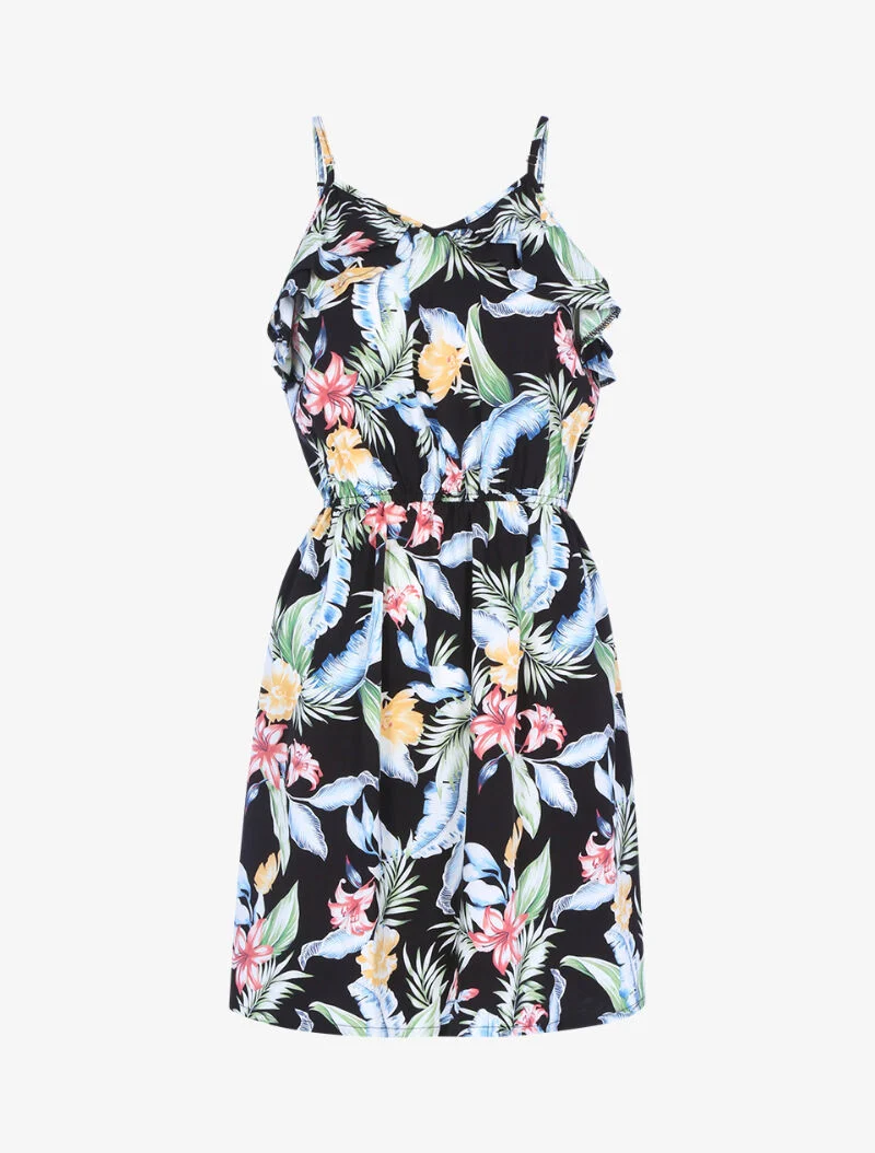 Robe imprimée à encolure volantée - noir