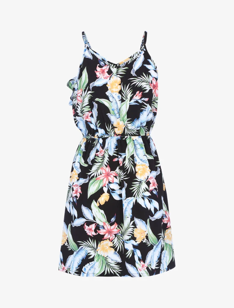 Robe imprimée à encolure volantée - noir