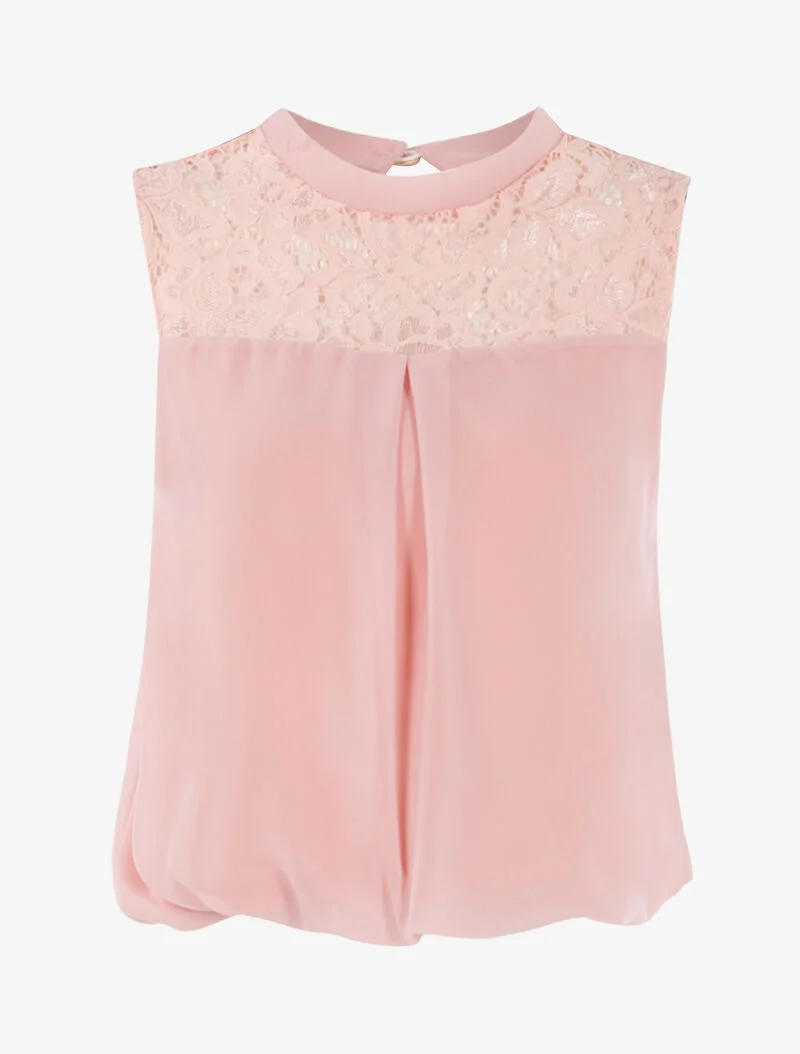 Top boule à empiècement dentelle - rose