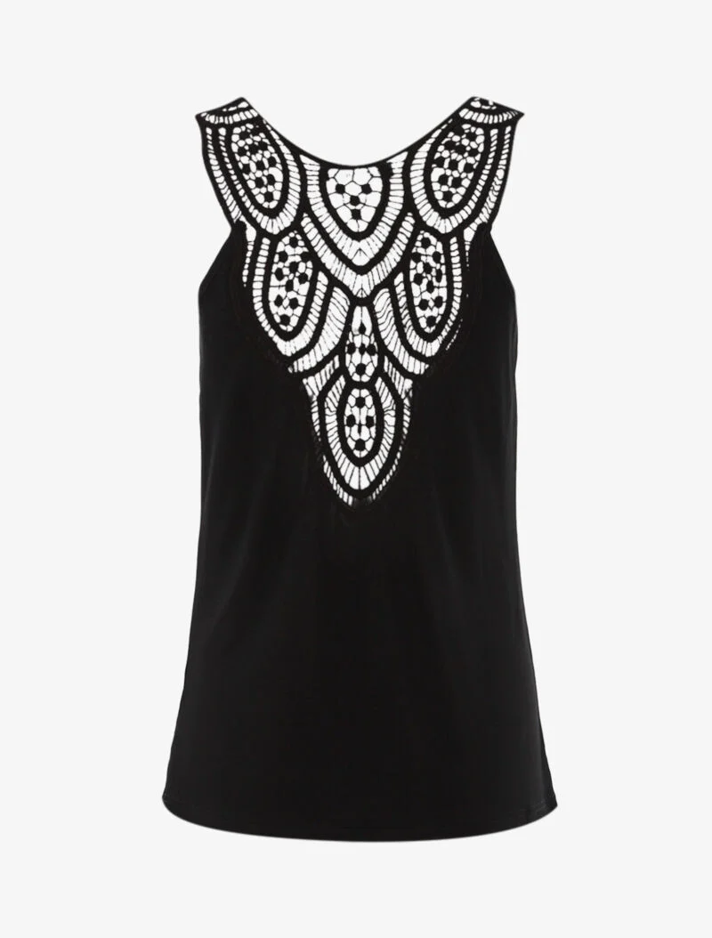 Top col bénitier à dos en crochet - noir