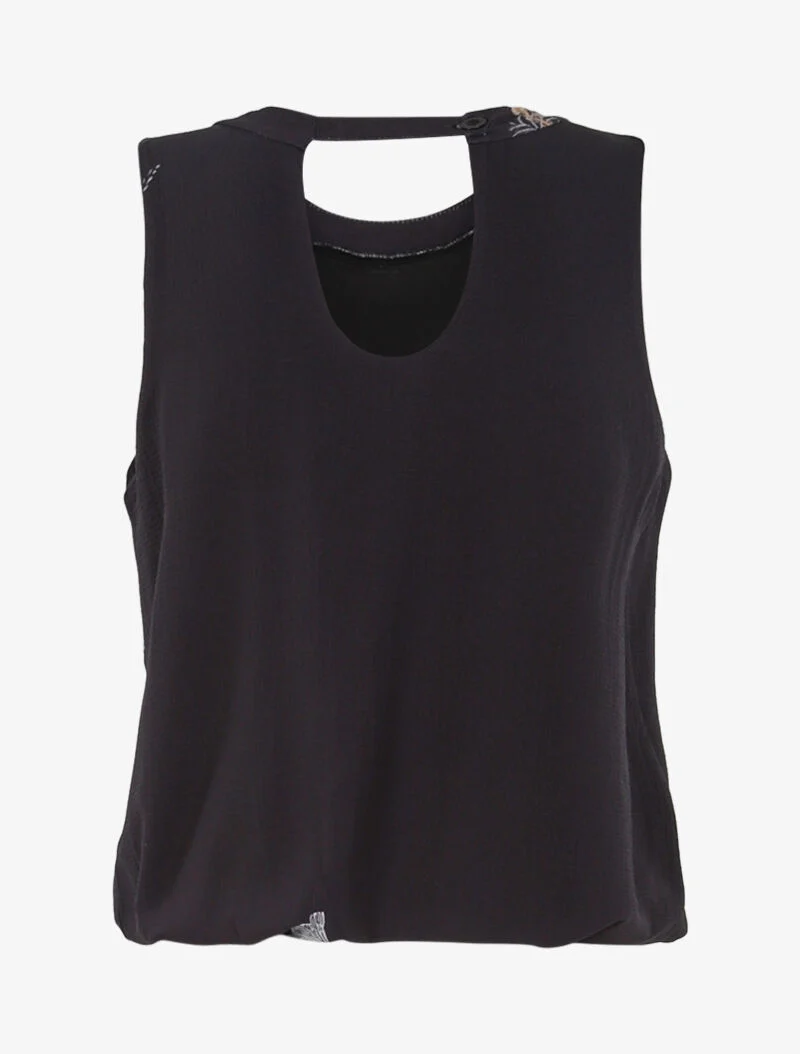 Top coupe boule fleuri - noir
