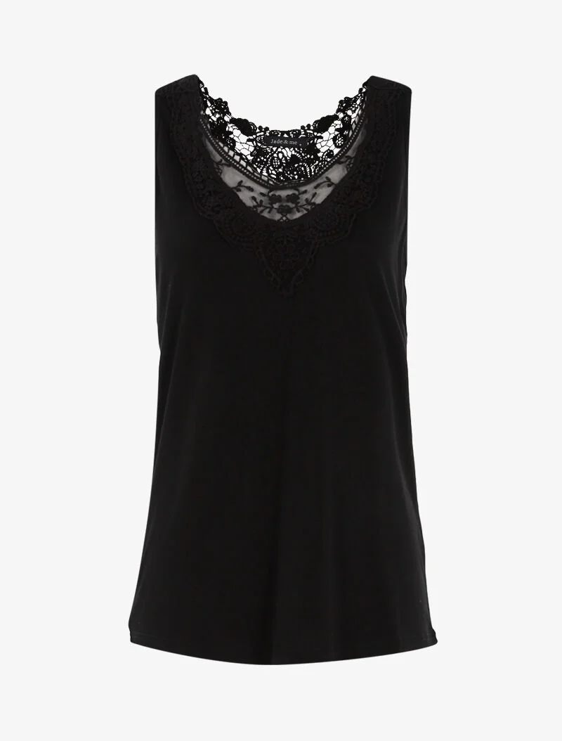 Top à empiècements tulle et crochet - noir