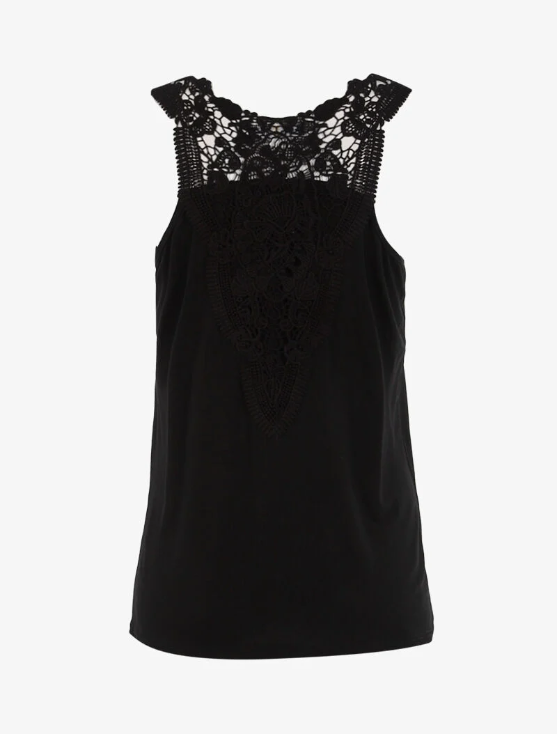 Top à empiècements tulle et crochet - noir