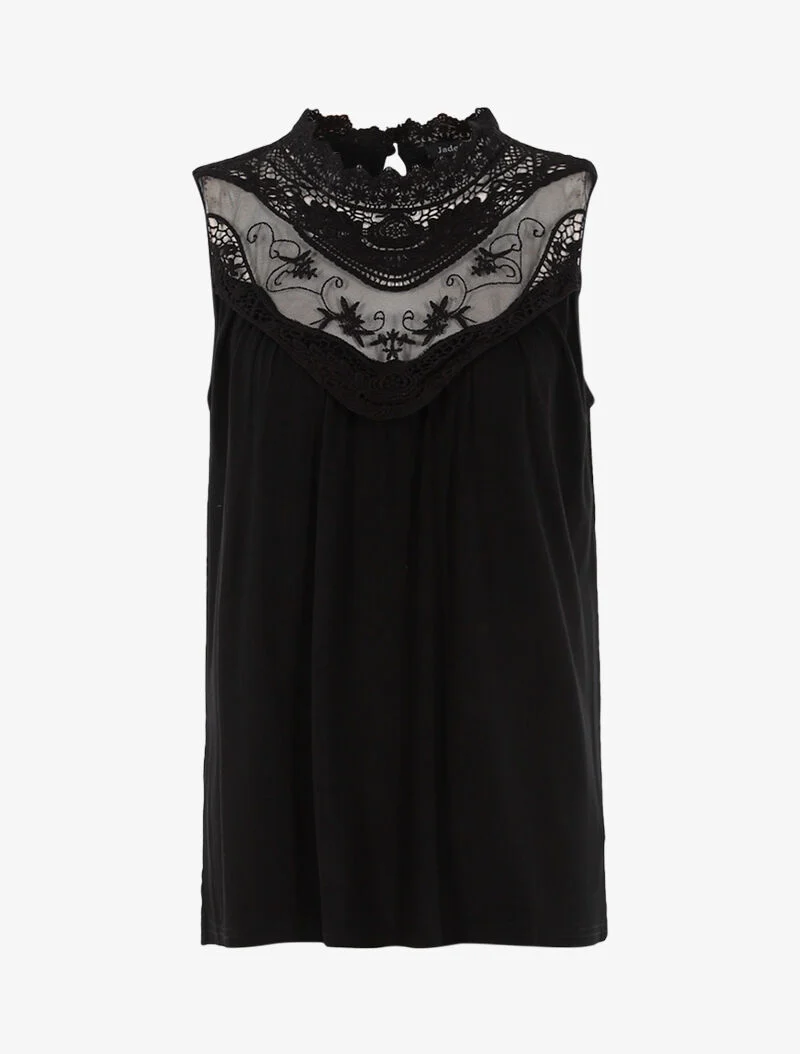 Top à décolleté en tulle et crochet - noir