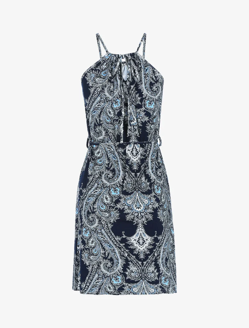 Robe fluide à imprimé cachemire - marine