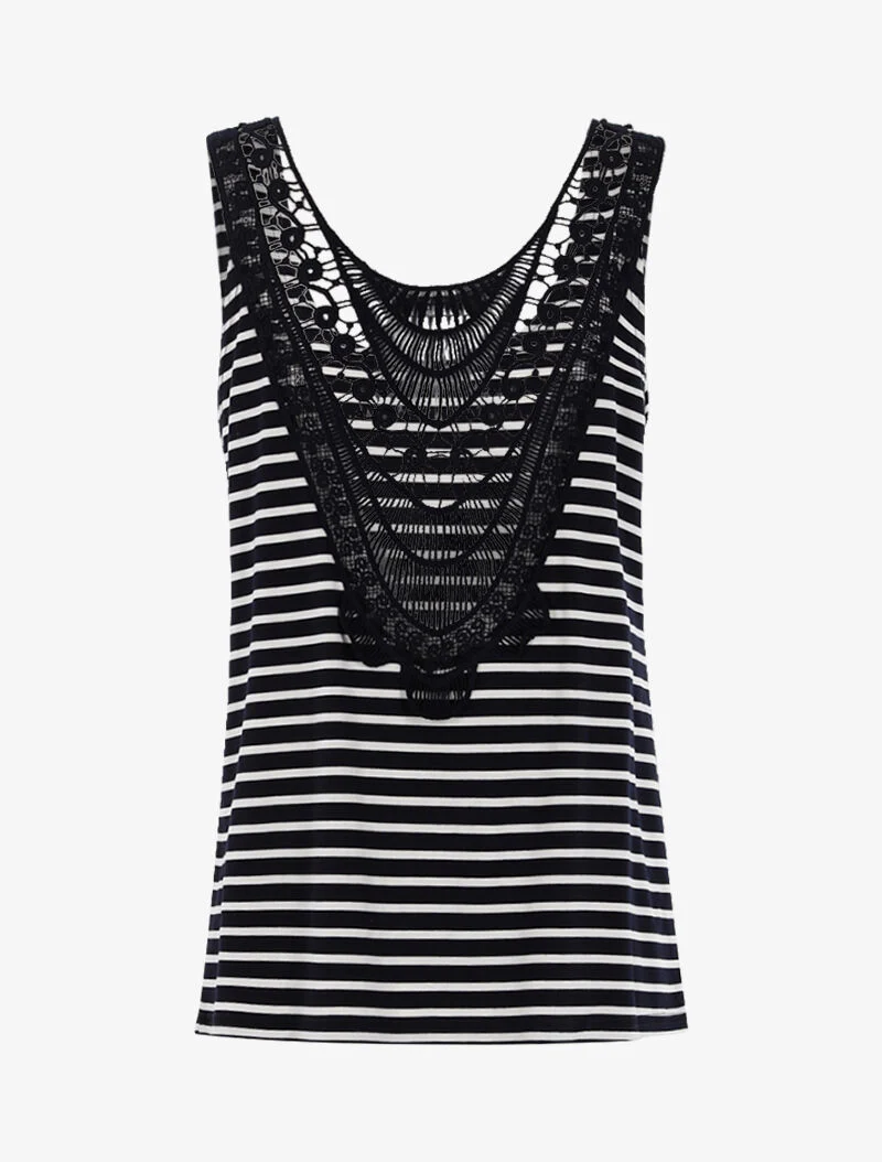 Top style marinière à dos crochet - marine/blanc