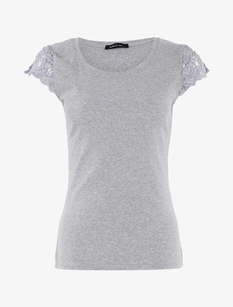 T-shirt à mancherons en crochet - gris clair