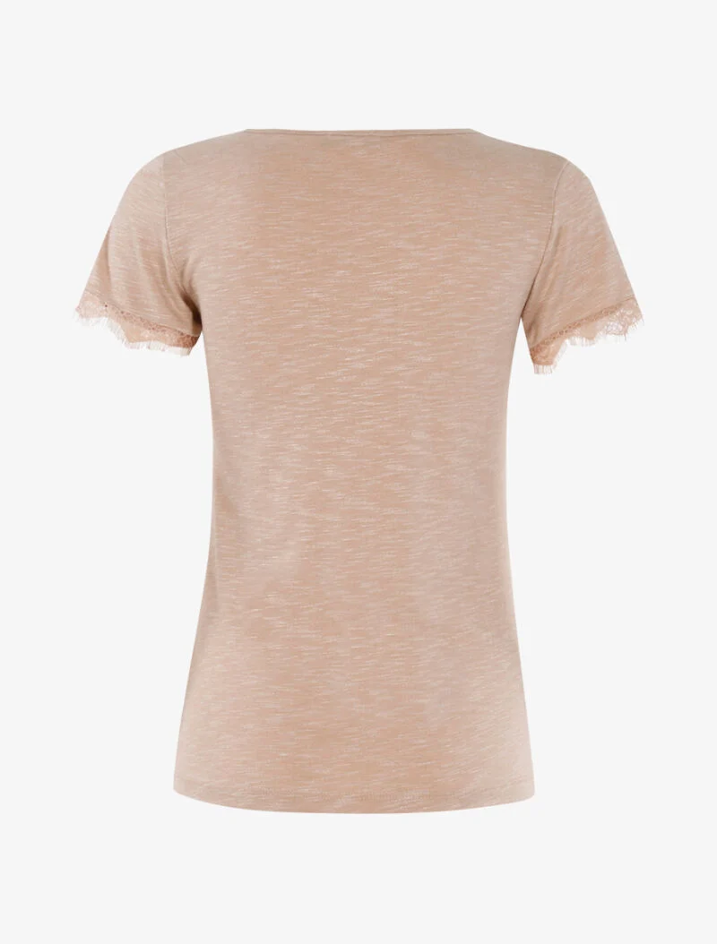 T-shirt chiné à bord dentelle - beige