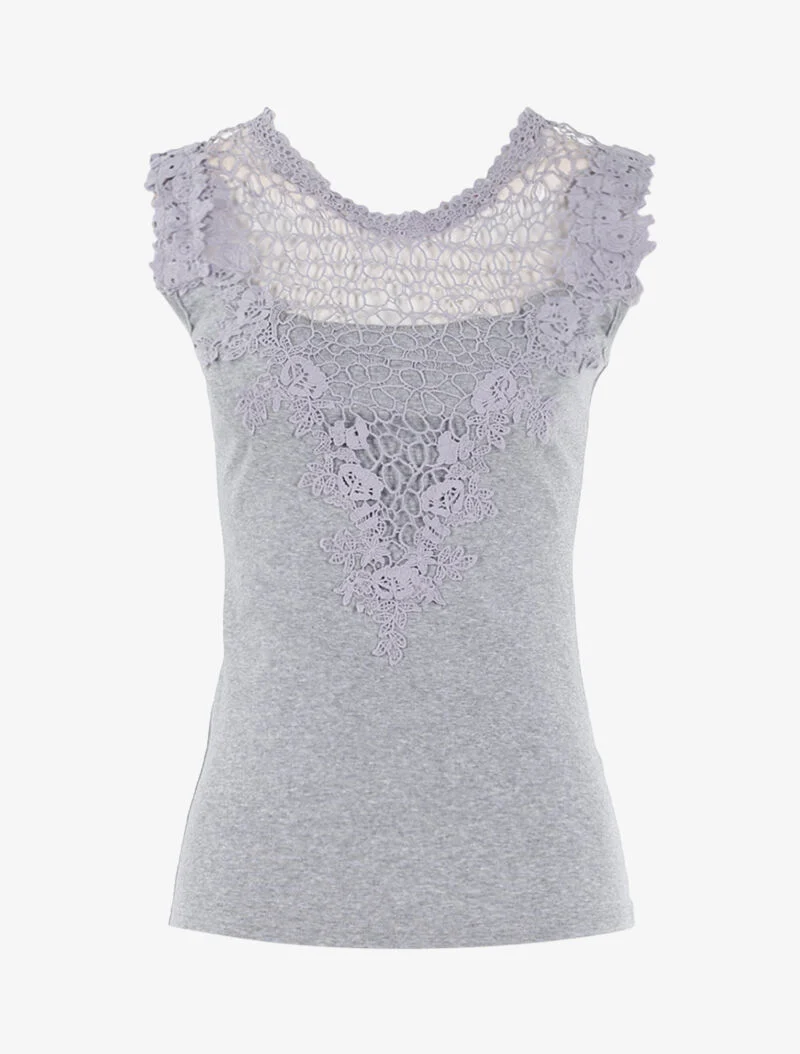 Top à détails ajourés en crochet - gris clair
