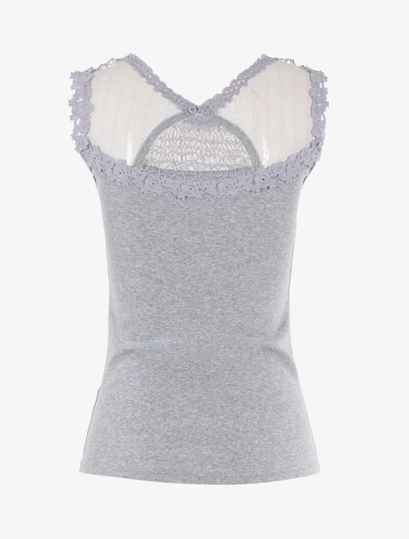 Top à détails ajourés en crochet - gris clair