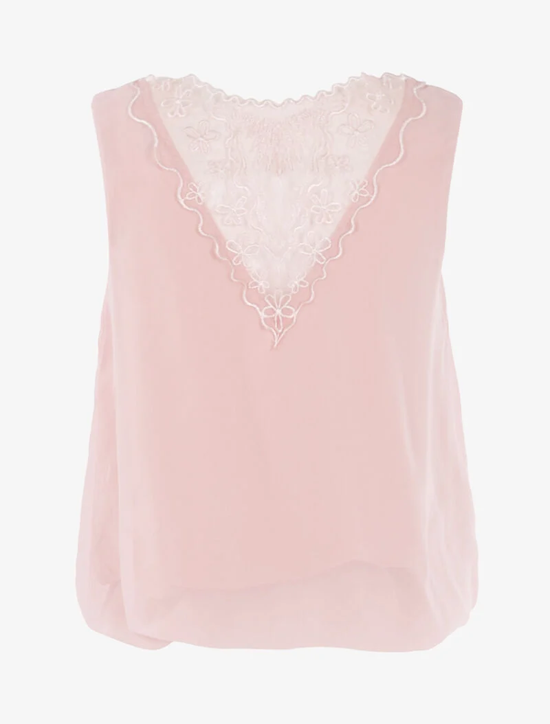 Top boule à dos en tulle - rose