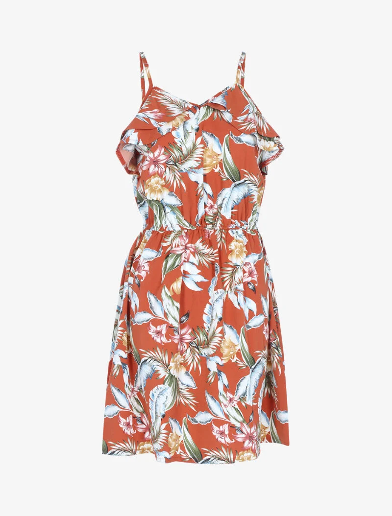 Robe imprimée à encolure volantée - orange