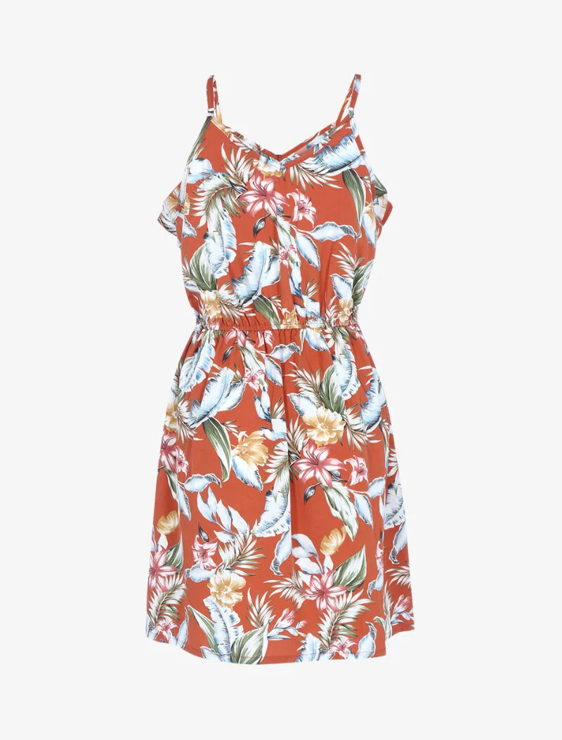 Robe imprimée à encolure volantée - orange