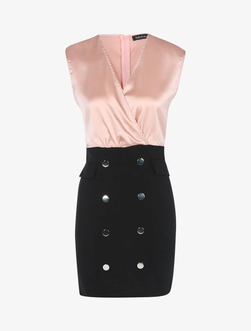 Robe bi matière à boutons décoratifs - noir/rose