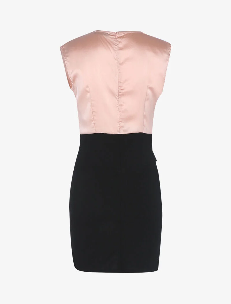 Robe bi matière à boutons décoratifs - noir/rose