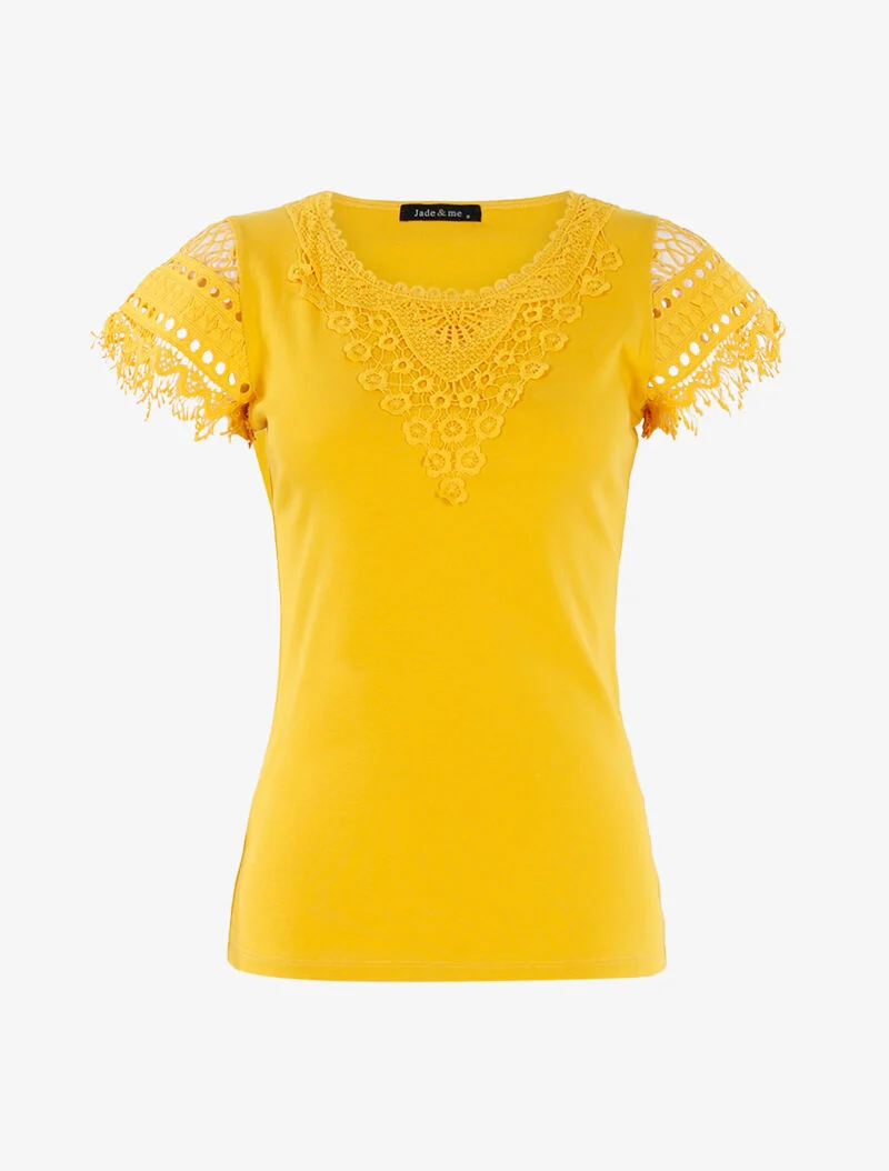 T-shirt à empiècement crochet - jaune
