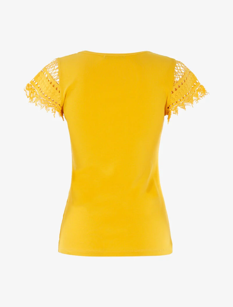 T-shirt à empiècement crochet - jaune