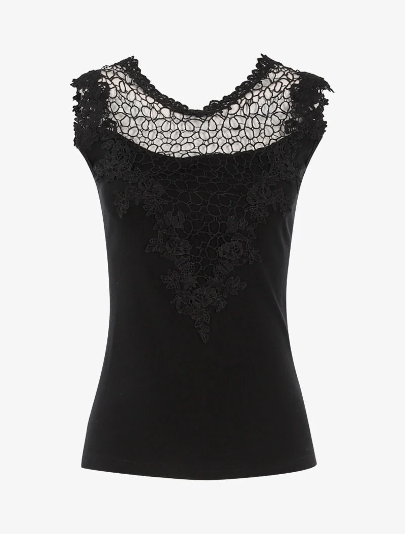 Top à détails ajourés en crochet - noir