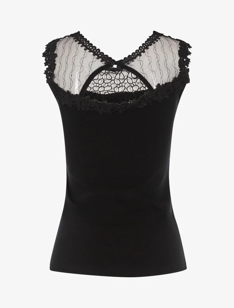Top à détails ajourés en crochet - noir
