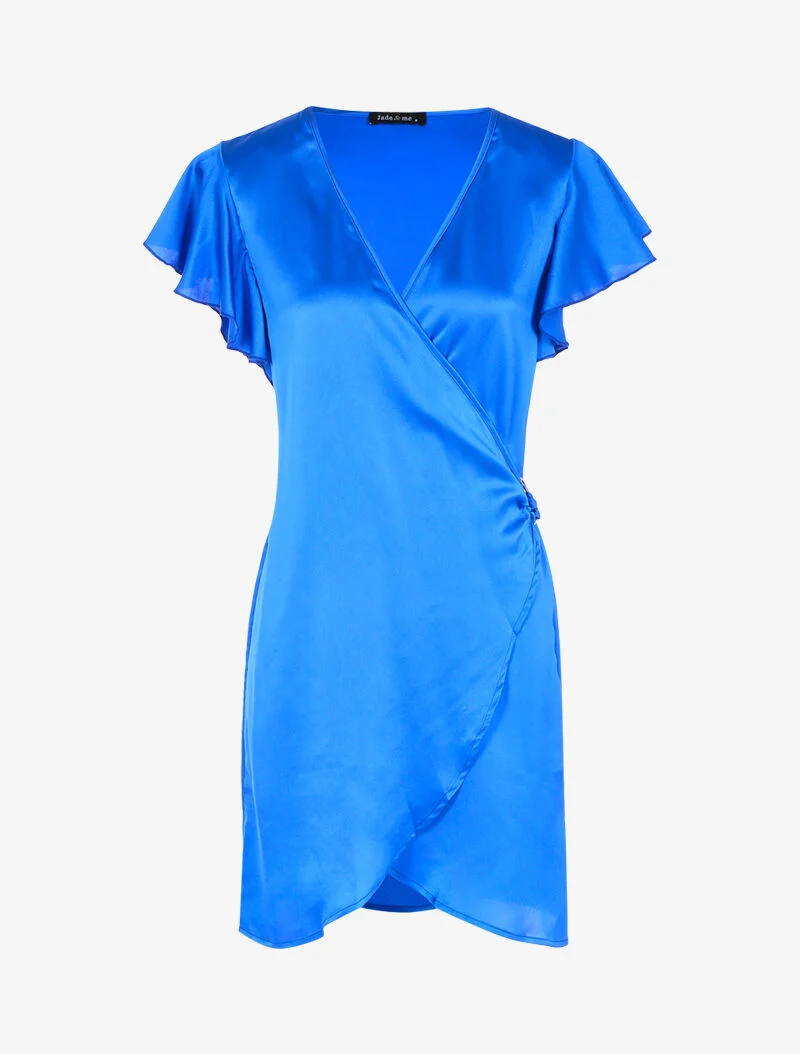 Robe portefeuille satinée - bleu électrique