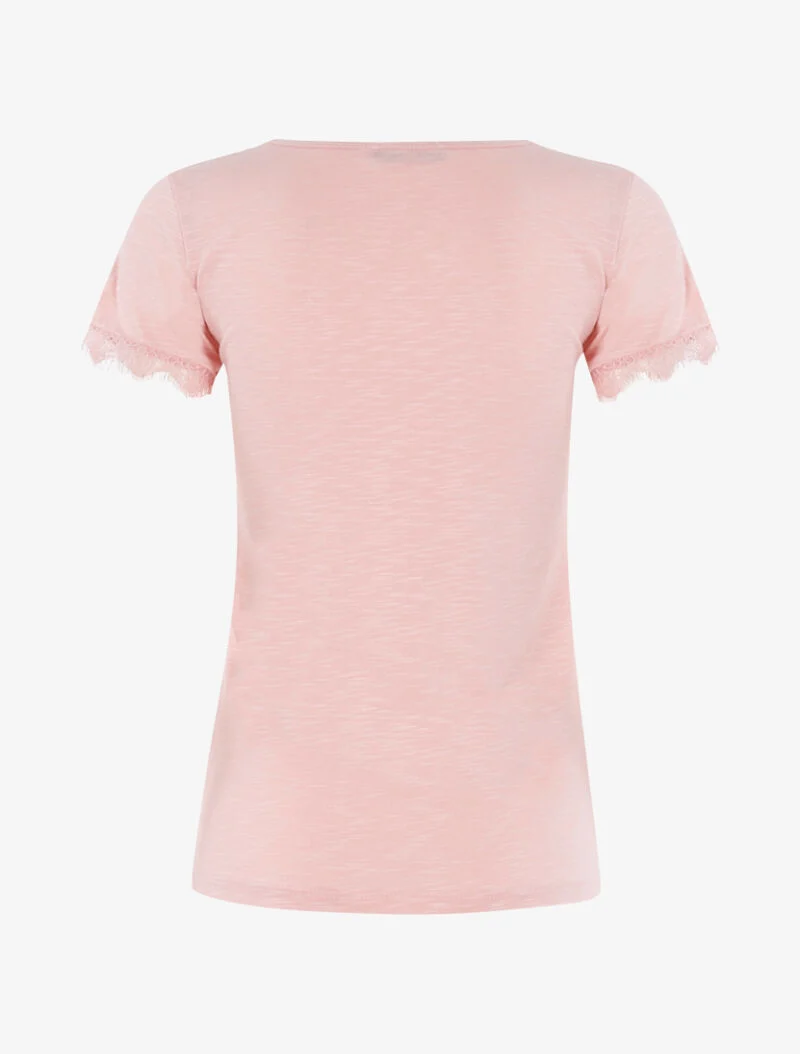 T-shirt chiné à bord dentelle - rose clair