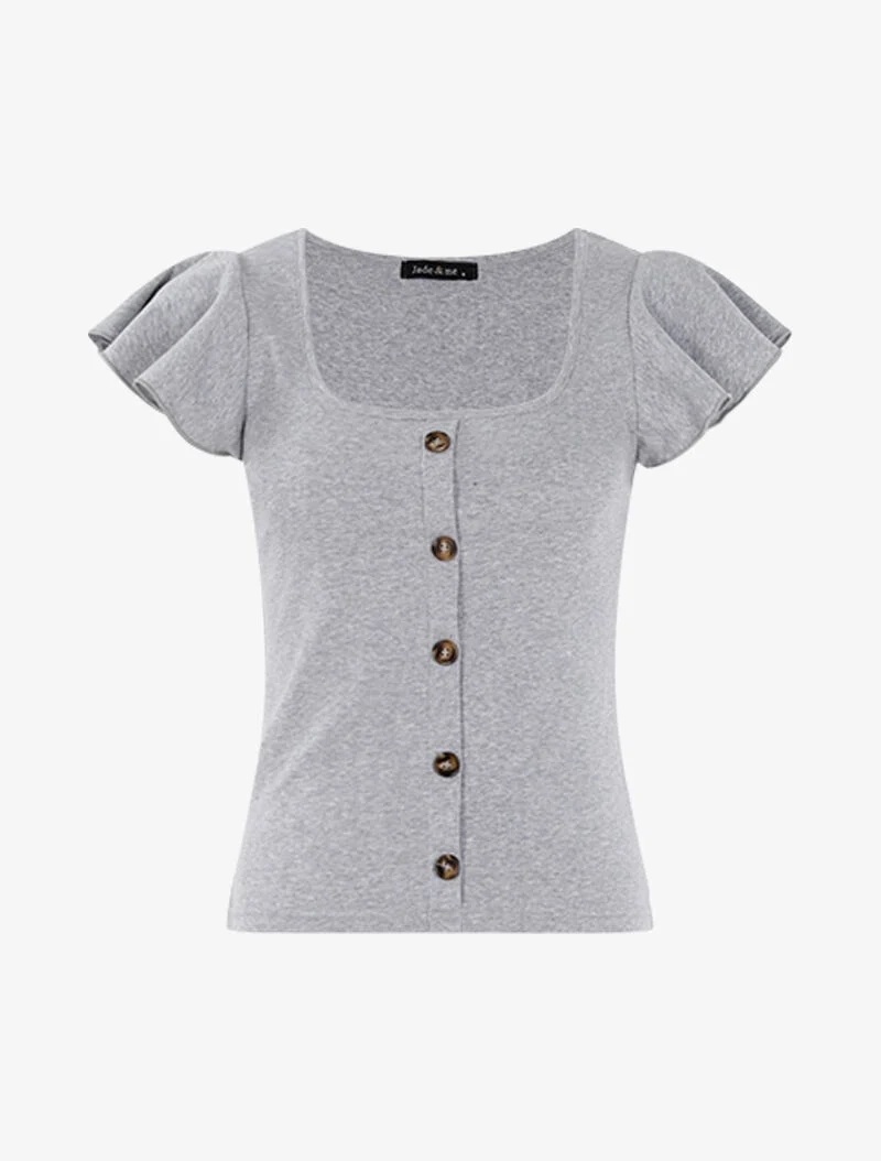 Top à manches courtes volantées - gris chiné
