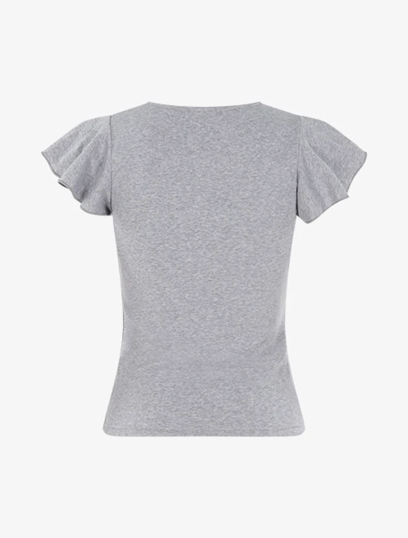 Top à manches courtes volantées - gris chiné